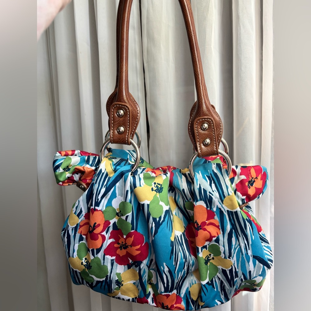 Nine & Co. Colorful Floral Shoulder Bag with Brown Straps